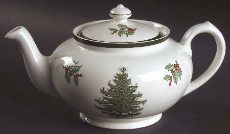Christmas Tree (Wide Green Band) Teapot & Lid