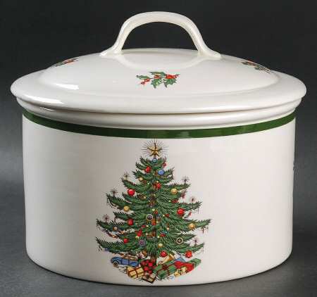 Christmas Tree (Wide Green Band) 3 Quart Round Covered Casserole