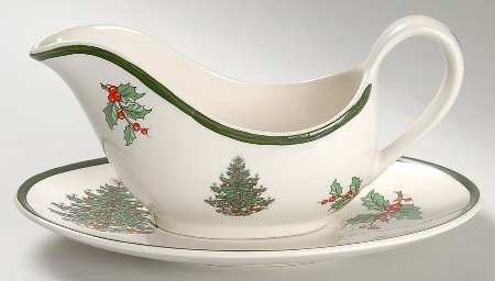 Christmas Tree (Wide Green Band) Gravy Boat & Underplate
