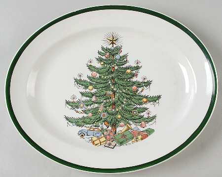 Christmas Tree (Wide Green Band) 11" Oval Serving Platter