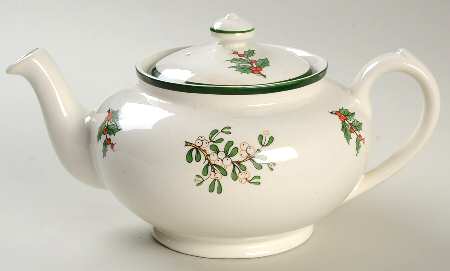 Christmas Tree (Wide Green Band) Teapot & Lid