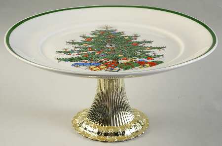 Christmas Tree (Wide Green Band) Cake Stand with 4"-5" Metal Pedestal  Hc