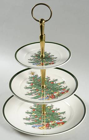 Christmas Tree (Wide Green Band) 3 Tiered Serving Tray (DPM1,SPM1,BBM1)