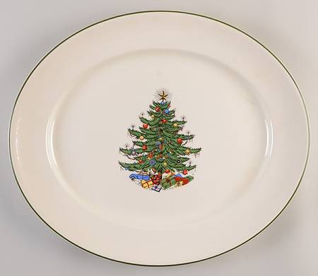 Christmas Tree (Wide Green Band) 17" Oval Serving Platter