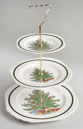Christmas Tree (Wide Green Band) 3 Tiered Serving Tray (DPM2,SPM2,BBM2)