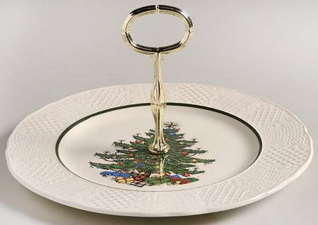 Dickens Embossed Christmas (Cream) Round Serving Plate with Handle (DP)