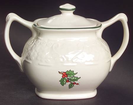 Dickens Embossed Christmas (Cream) Sugar Bowl & Lid