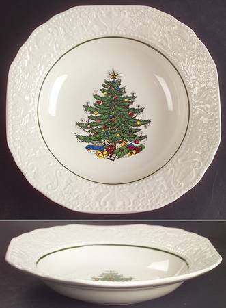 Dickens Embossed Christmas (Cream) Rim Soup Bowl