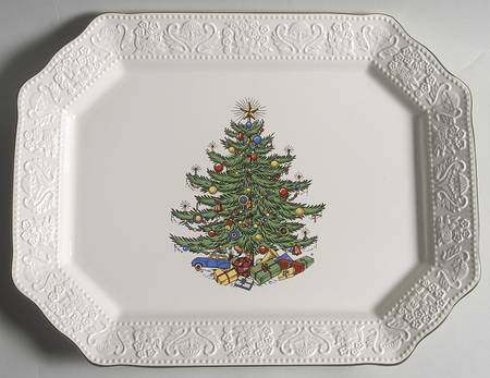 Dickens Embossed Christmas (Cream) 14" Oval Serving Platter