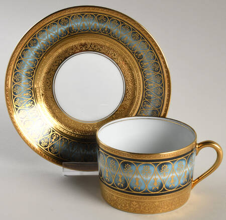 Golden Fire Blue Flat Cup & Saucer Set