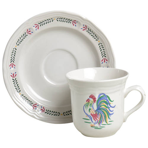 Sunrise Rooster Flat Cup & Saucer Set