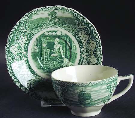 Colonial Times Green Oversized Cup & Saucer Set