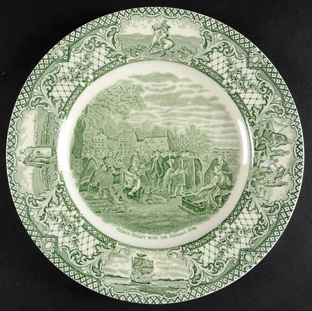 Colonial Times Green Dinner Plate