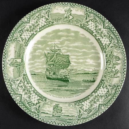 Colonial Times Green Dinner Plate
