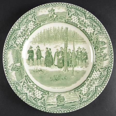 Colonial Times Green Dinner Plate