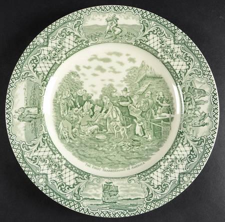 Colonial Times Green Dinner Plate