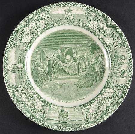 Colonial Times Green Dinner Plate