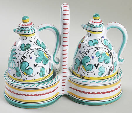 Orvieto Green Rooster Vinegar and Oil Tray Set