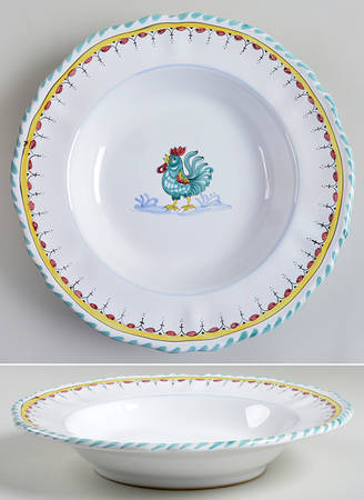 Orvieto Green Rooster Large Rim Soup Bowl