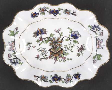 Flower Pot (Brown Trim, Scalloped) Shallow Oval Bowl