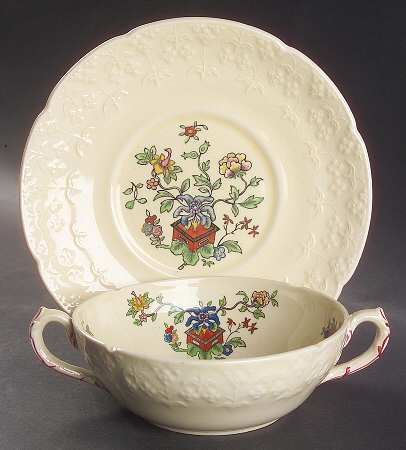 Flower Pot (Cream) Flat Cream Soup Bowl & Saucer Set