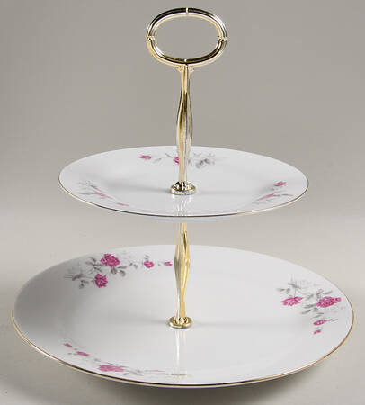 Rose Hebi (Gold Trim) 6 5/8"-10"  2 Tiered Serving Tray (Dp, Sp) HC