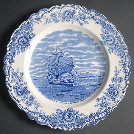 Colonial Times Blue (Floral Border) Dinner Plate