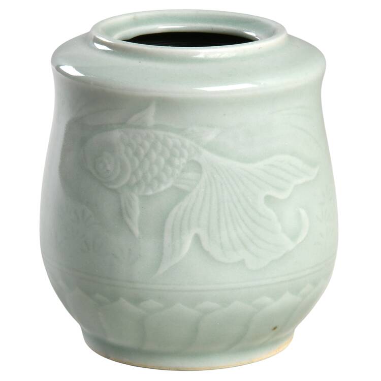 Celadon Koi Fish Sugar Bowl No Lid