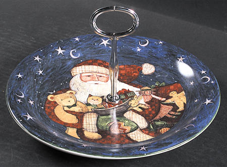 Father Christmas Round Serving Plate with Center Handle (Dp) Hc