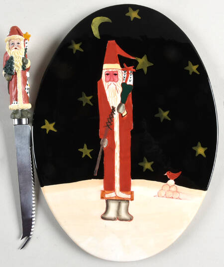 Midnight Santa Cheese Tray & Knife