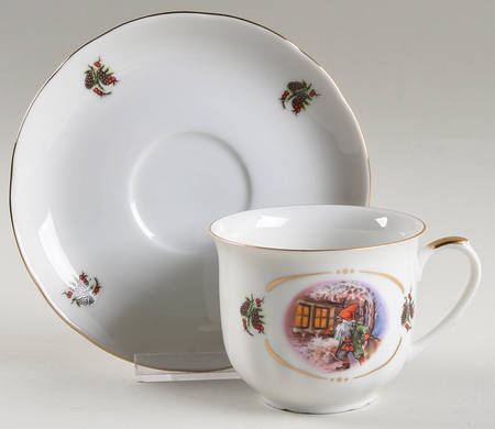 Old Fashioned Christmas Flat Cup & Saucer Set
