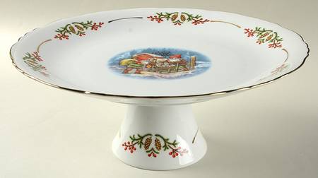 Old Fashioned Christmas 12" Diameter Pedestal Cake Stand