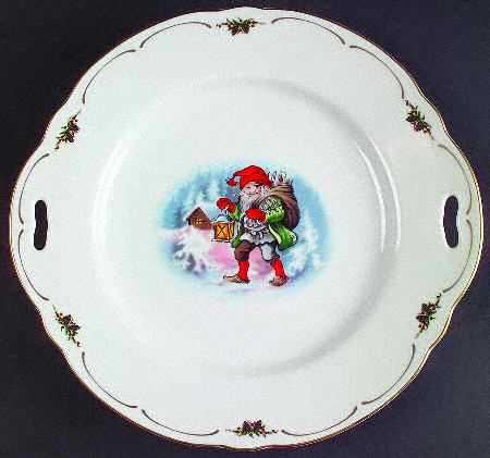 Old Fashioned Christmas Handled Cake Plate