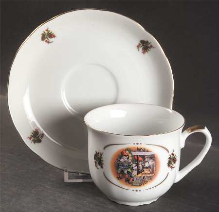 Old Fashioned Christmas Flat Cup & Saucer Set