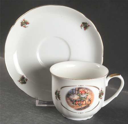 Old Fashioned Christmas Flat Cup & Saucer Set