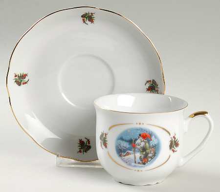 Old Fashioned Christmas Flat Cup & Saucer Set