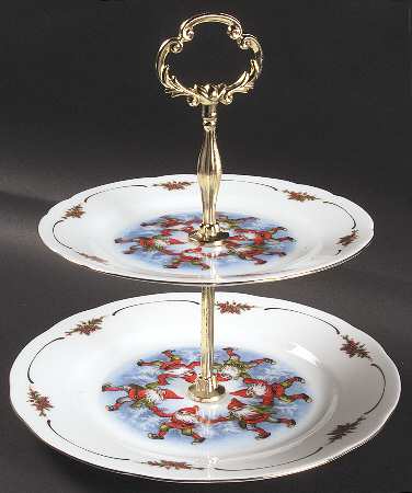Old Fashioned Christmas 2 Tiered Serving Tray (Luncheon & Dessert Plate)