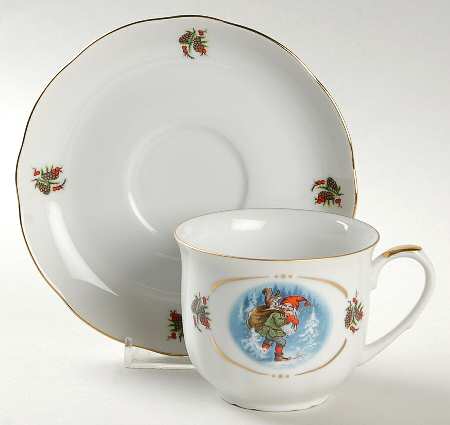 Old Fashioned Christmas Flat Cup & Saucer Set