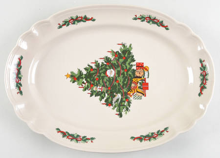 Christmas Time Embossed 14" Oval Serving Platter
