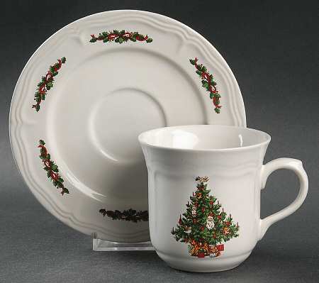 Christmas Time Embossed Flat Cup & Saucer Set