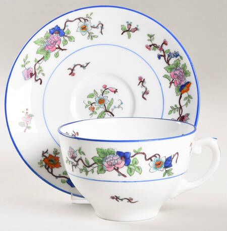 Corea (Blue Trim) Flat Cup & Saucer Set