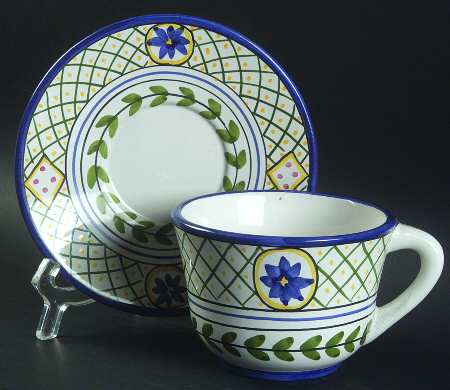 Blue Lattice Flat Cup & Saucer Set