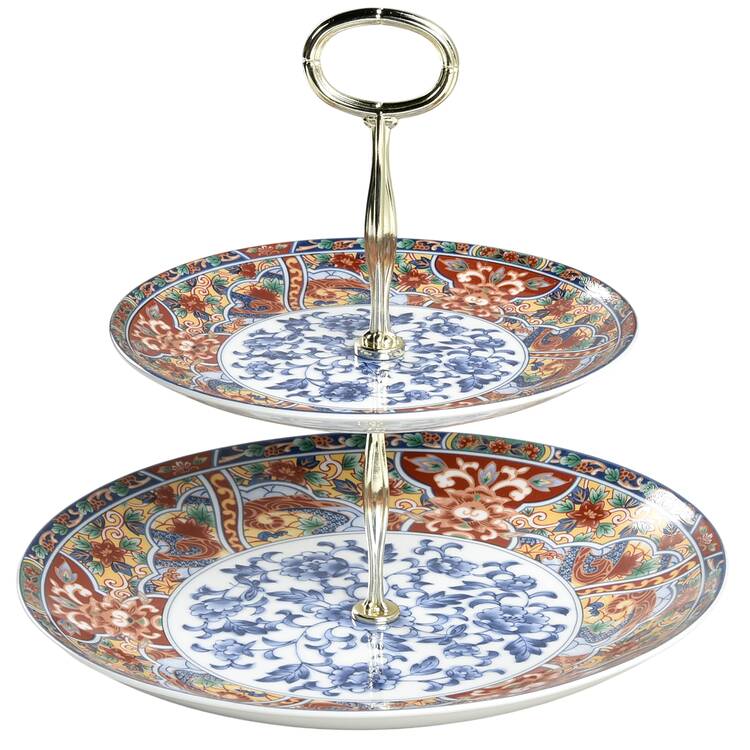 Imari Edo 6 5/8"-10"  2 Tiered Serving Tray (Dp, Sp) HC