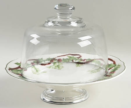 Winter Garland 6 1/2"-7 1/2" Footed Cheese Plate w/ Glass Dome HC