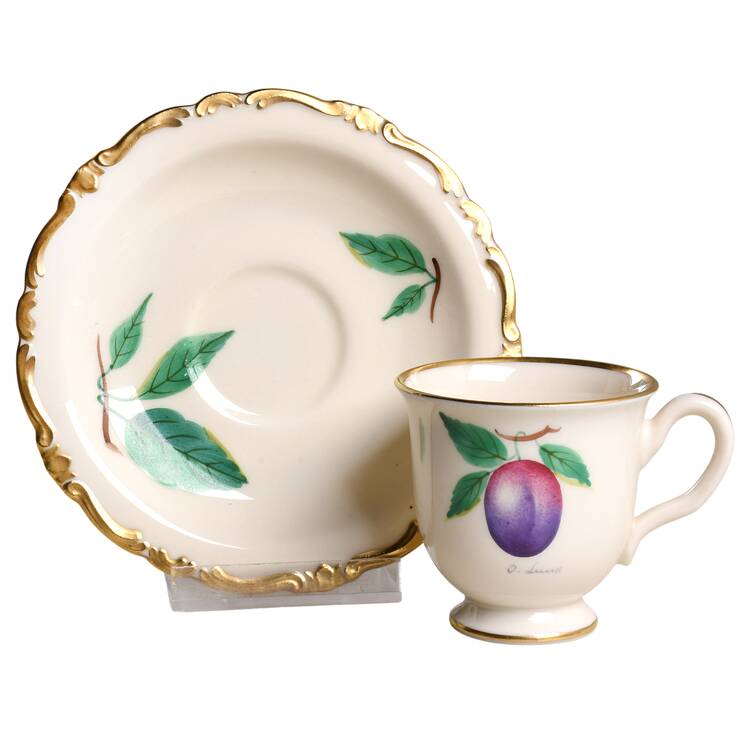 American Fruit Print Footed Demitasse Cup & Saucer Set