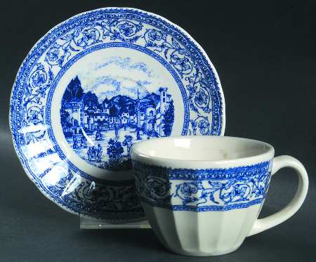 Mainville Blue Flat Cup & Saucer Set