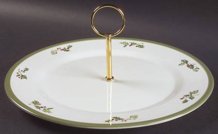 Holiday Celebrations (Green Trim) Round Serving Plate with Handle (CH)