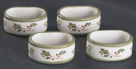 Holiday Celebrations (Green Trim) Napkin Ring - Set of 4