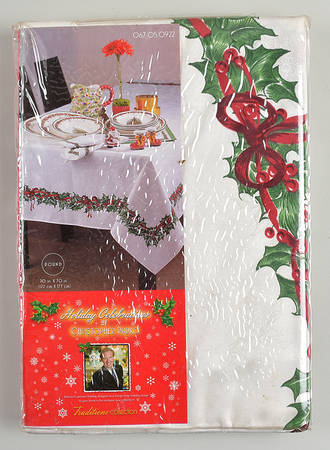 Holiday Celebrations (Green Trim) 70" Round Tablecloth