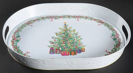Holiday Celebrations (Green Trim) Metal Oval Tray
